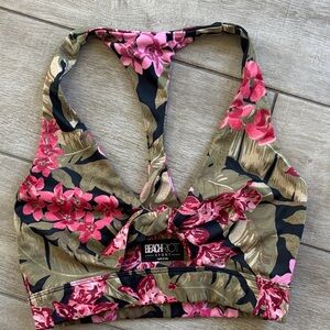 Beach Riot Olive & Pink Floral Sports Bra Small